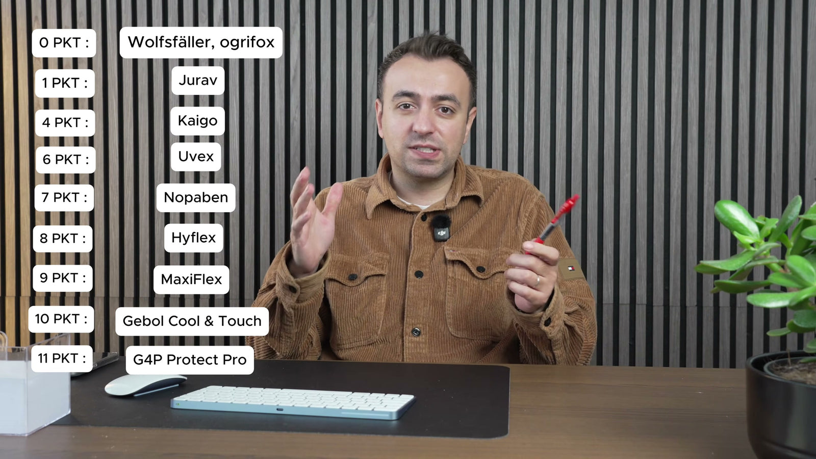 Die komplette Punktetafel aus dem Longvideo mit dem Gesamtranking aller elf Handschuhe.