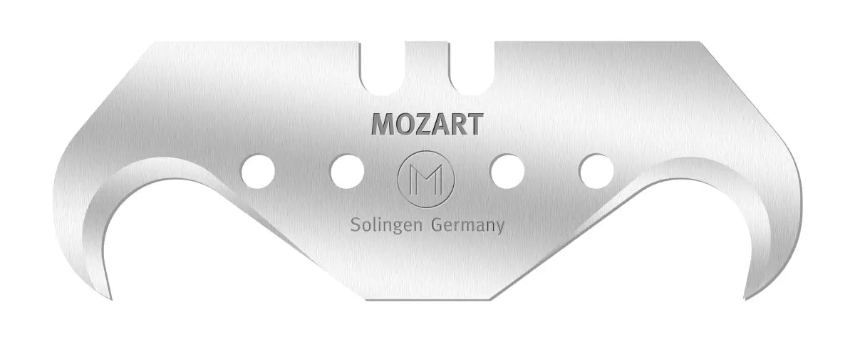 Produktfoto einer Mozart-Hakenklinge (Solingen): die gebogene Hakenklinge selbst, kein separates Messergehäuse.